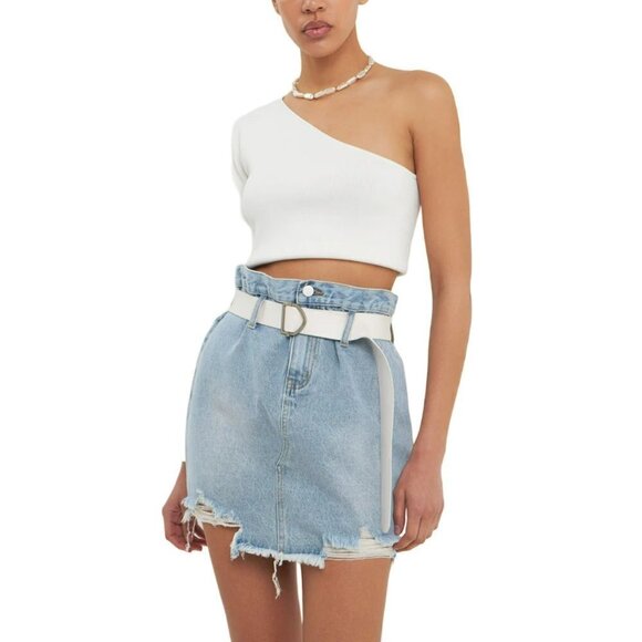 NWT GREY LAB Women's High Rise Belted Frayed Hem Denim Mini Skirt - Picture 3 of 7